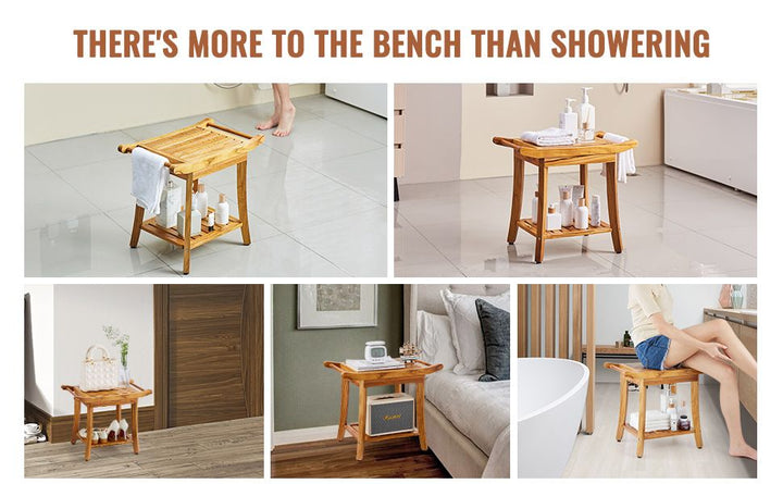 VEVOR Teak Shower Bench 22 x 14.4 x 18.5 in Wood Shower Stool Chair for Bathroom
