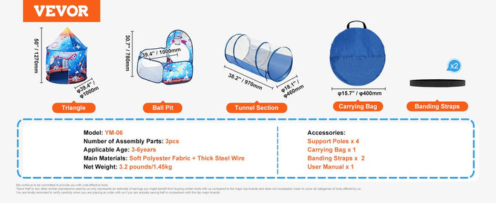 3-in-1 Kids Indoor/Outdoor Pop Up Playhouse with Tunnel – Royal Blue Rocket Theme | Trufairs