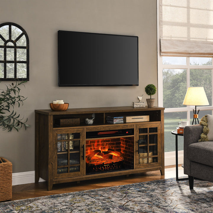 55 inch TV Media Stand with Electric Fireplace KD Inserts Heater,Reclaimed Barnwood Color