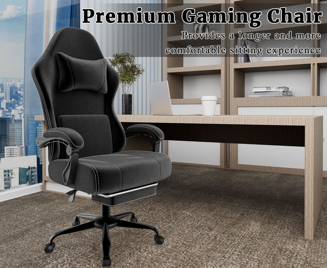 Ergonomic Gaming Chair, Electronic Gaming Chair With Massage Lumbar Support And Foot Pedals, Fabric Computer Chair