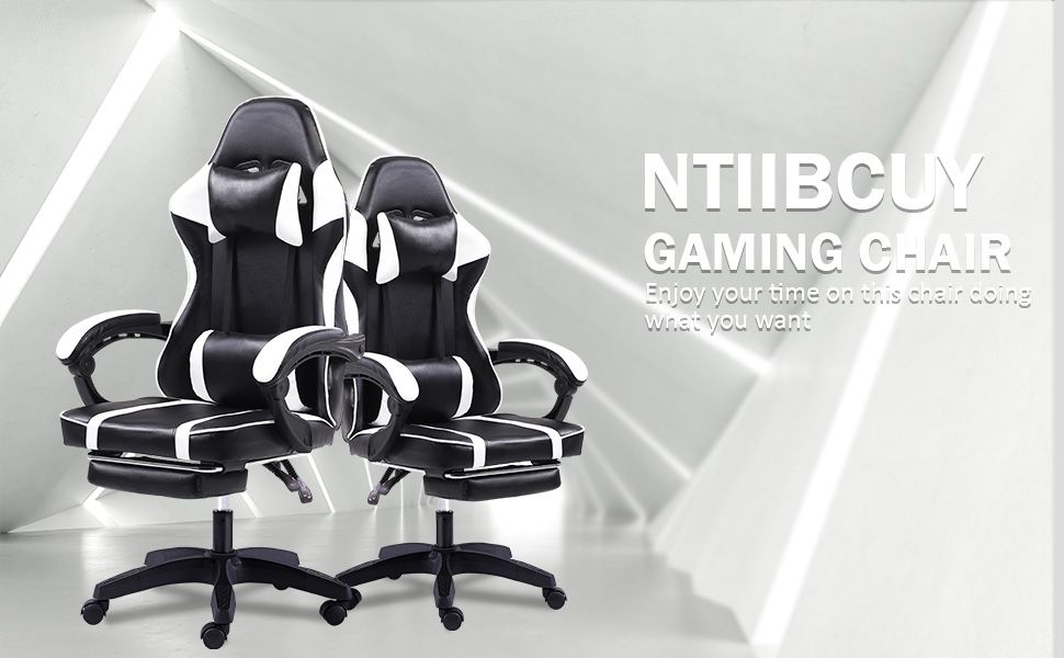 Video Game Chairs for Adults, PU Leather Gaming Chair with Footrest, 360°Swivel Adjustable Lumbar Pillow Gamer Chair, Comfortable Computer Chair for Heavy People