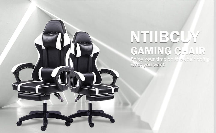 Video Game Chairs for Adults, PU Leather Gaming Chair with Footrest, 360°Swivel Adjustable Lumbar Pillow Gamer Chair, Comfortable Computer Chair for Heavy People