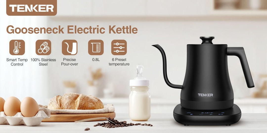 Electric Gooseneck Kettle Temperature Control Pour-Over Tea Kettle for Coffee Brewing; Stainless Steel Inner; 1300W Rapid Heating; Temp Holding Matte Black