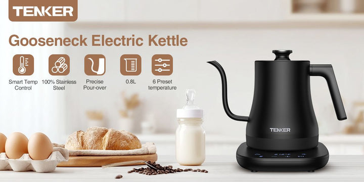 Electric Gooseneck Kettle Temperature Control Pour-Over Tea Kettle for Coffee Brewing; Stainless Steel Inner; 1300W Rapid Heating; Temp Holding Matte Black