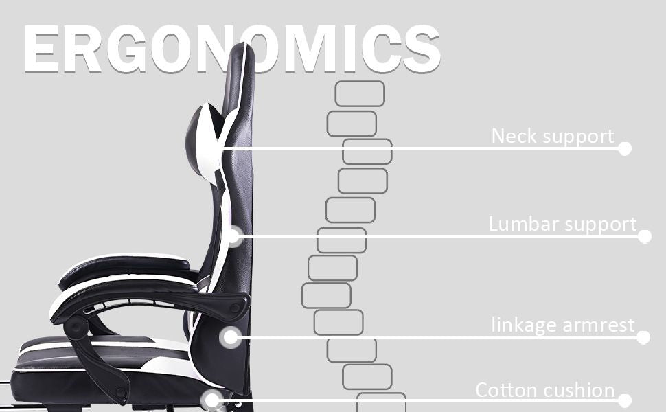 Video Game Chairs for Adults, PU Leather Gaming Chair with Footrest, 360°Swivel Adjustable Lumbar Pillow Gamer Chair, Comfortable Computer Chair for Heavy People