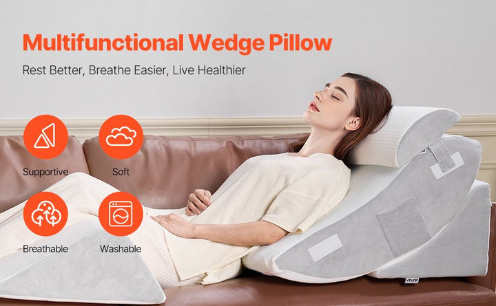 Orthopedic Bed Wedge Pillow 4 Pcs Adjustable for Back Leg Neck GERD Sleep