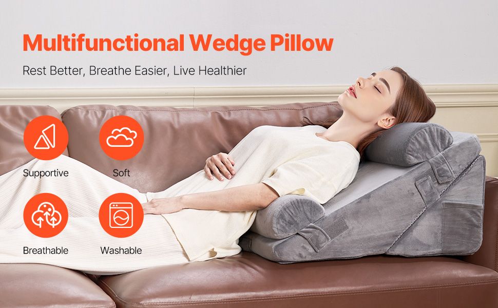 Orthopedic Bed Wedge Pillow 4 Pcs Adjustable for Back Leg Neck Sleep GERD