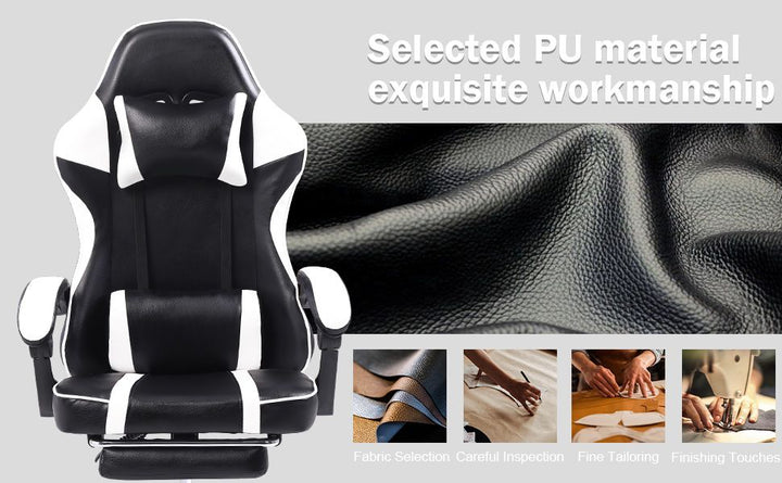 Video Game Chairs for Adults, PU Leather Gaming Chair with Footrest, 360°Swivel Adjustable Lumbar Pillow Gamer Chair, Comfortable Computer Chair for Heavy People