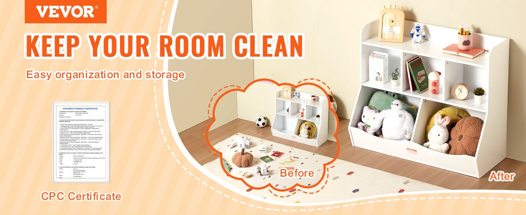 VEVOR Wood Kid Storage Cubby, Toy Storage Organizer with Bookshelf, 5-Cubby Wood Toy Storage Cabinet, Children Book Toy Shelf for Kids Room, Playroom, Kindergarten, Nursery, White