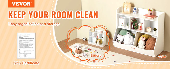 VEVOR Wood Kid Storage Cubby, Toy Storage Organizer with Bookshelf, 5-Cubby Wood Toy Storage Cabinet, Children Book Toy Shelf for Kids Room, Playroom, Kindergarten, Nursery, White