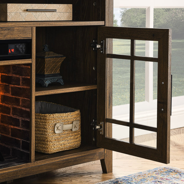 55 inch TV Media Stand with Electric Fireplace KD Inserts Heater,Reclaimed Barnwood Color