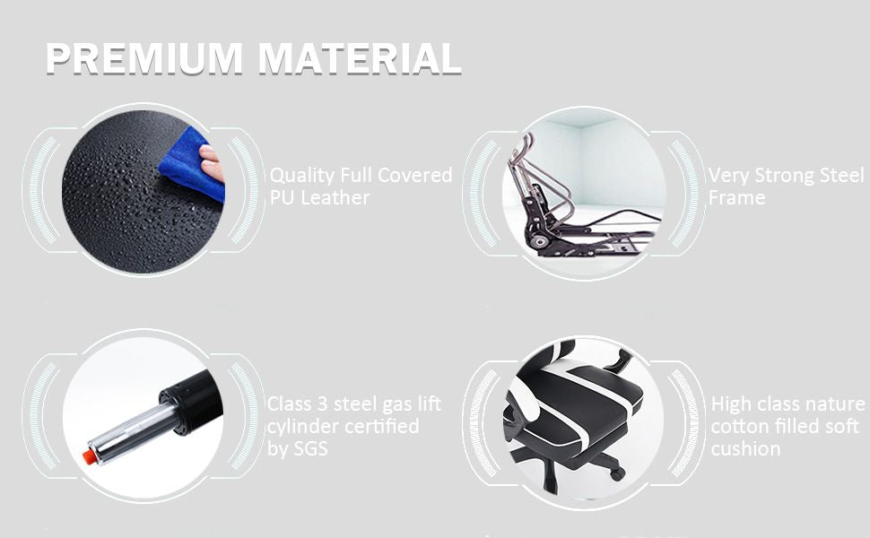 Video Game Chairs for Adults, PU Leather Gaming Chair with Footrest, 360°Swivel Adjustable Lumbar Pillow Gamer Chair, Comfortable Computer Chair for Heavy People