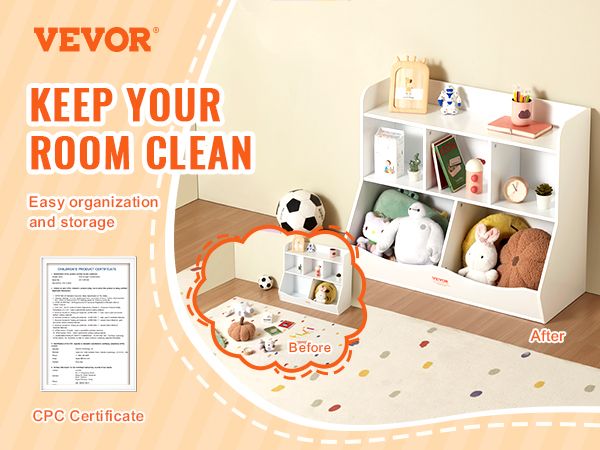 VEVOR Wood Kid Storage Cubby, Toy Storage Organizer with Bookshelf, 5-Cubby Wood Toy Storage Cabinet, Children Book Toy Shelf for Kids Room, Playroom, Kindergarten, Nursery, White