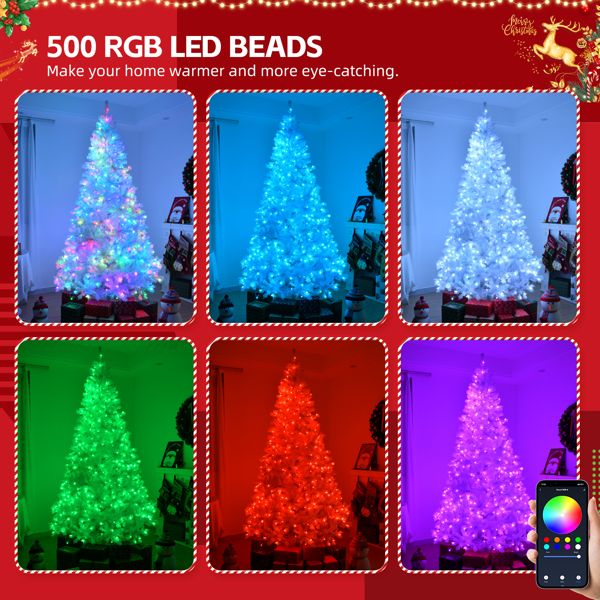 7 FT Pre-lit Artificial Christmas Tree, APP Controlled Xmas Tree Hinged Branches with 400 RGB Lights and 1150 Branch Tips, for Holiday Party Store Office Home, White