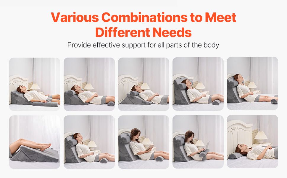 Orthopedic Bed Wedge Pillow 4 Pcs Adjustable for Back Leg Neck Sleep GERD