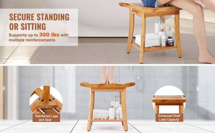 VEVOR Teak Shower Bench 22 x 14.4 x 18.5 in Wood Shower Stool Chair for Bathroom