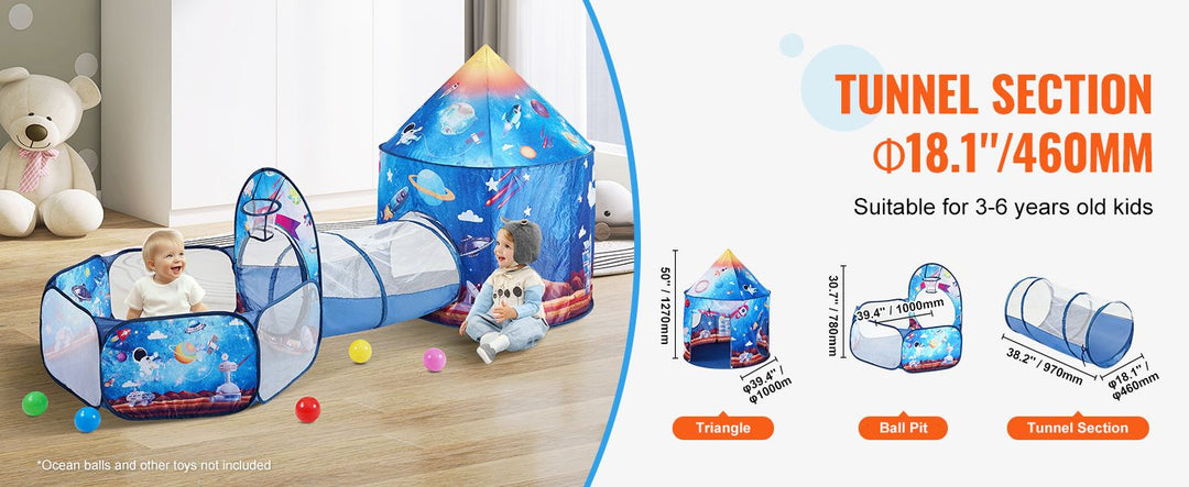 3-in-1 Kids Indoor/Outdoor Pop Up Playhouse with Tunnel – Royal Blue Rocket Theme | Trufairs