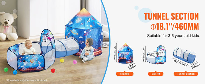 3-in-1 Kids Indoor/Outdoor Pop Up Playhouse with Tunnel – Royal Blue Rocket Theme | Trufairs