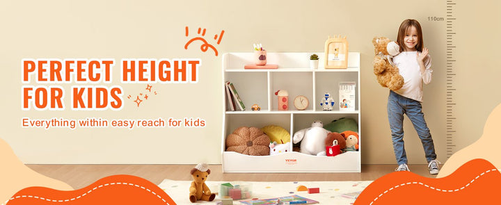 VEVOR Wood Kid Storage Cubby, Toy Storage Organizer with Bookshelf, 5-Cubby Wood Toy Storage Cabinet, Children Book Toy Shelf for Kids Room, Playroom, Kindergarten, Nursery, White