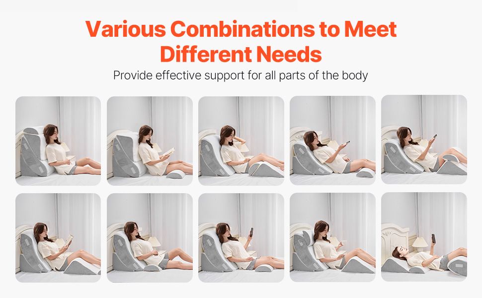 Orthopedic Bed Wedge Pillow 4 Pcs Adjustable for Back Leg Neck GERD Sleep