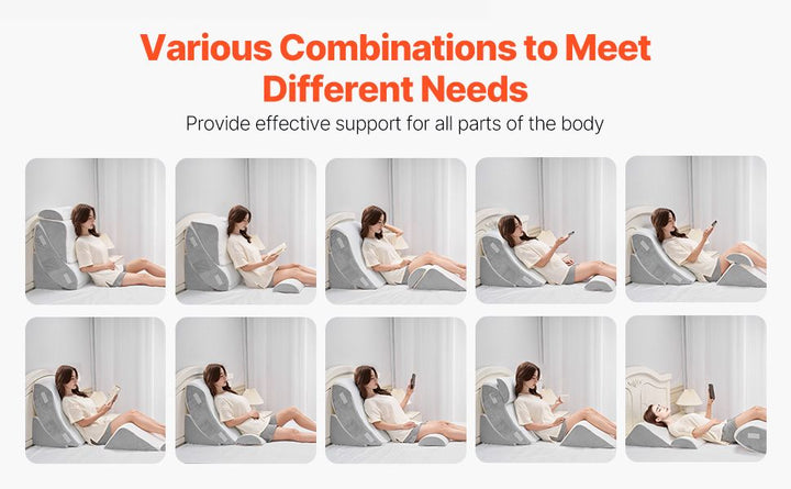 Orthopedic Bed Wedge Pillow 4 Pcs Adjustable for Back Leg Neck GERD Sleep