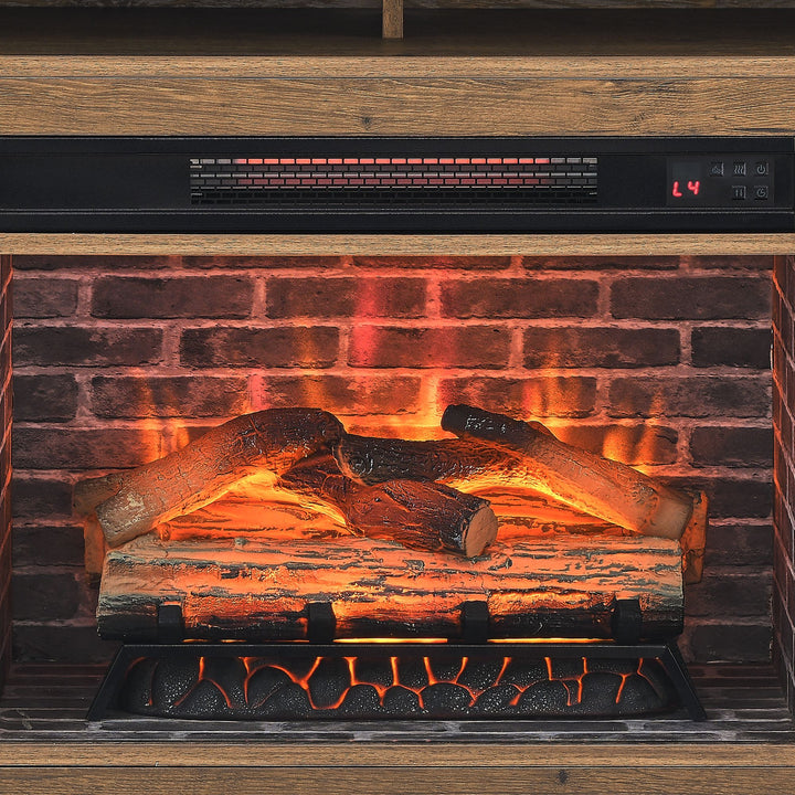 55 inch TV Media Stand with Electric Fireplace KD Inserts Heater,Reclaimed Barnwood Color