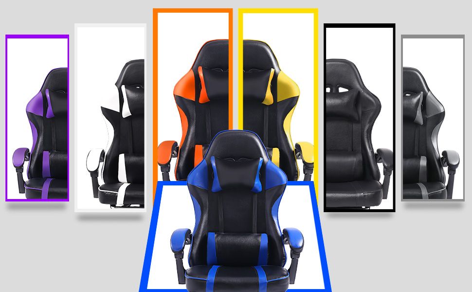 Video Game Chairs for Adults, PU Leather Gaming Chair with Footrest, 360°Swivel Adjustable Lumbar Pillow Gamer Chair, Comfortable Computer Chair for Heavy People