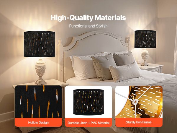 Drum Lamp Shade 2 Set 13 x 13 x 10 inches Medium Round Lampshade with Harp