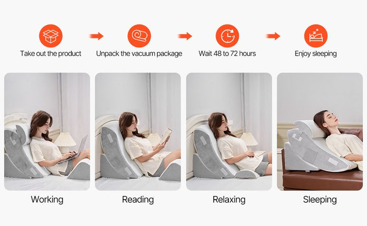 Orthopedic Bed Wedge Pillow 4 Pcs Adjustable for Back Leg Neck GERD Sleep