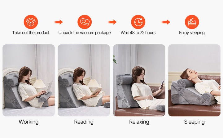 Orthopedic Bed Wedge Pillow 4 Pcs Adjustable for Back Leg Neck Sleep GERD