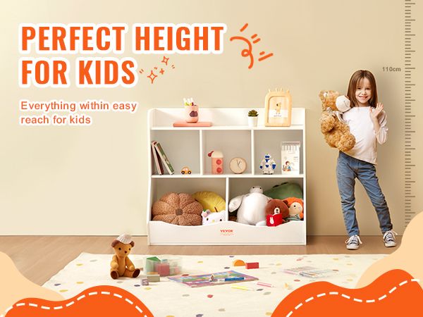 VEVOR Wood Kid Storage Cubby, Toy Storage Organizer with Bookshelf, 5-Cubby Wood Toy Storage Cabinet, Children Book Toy Shelf for Kids Room, Playroom, Kindergarten, Nursery, White