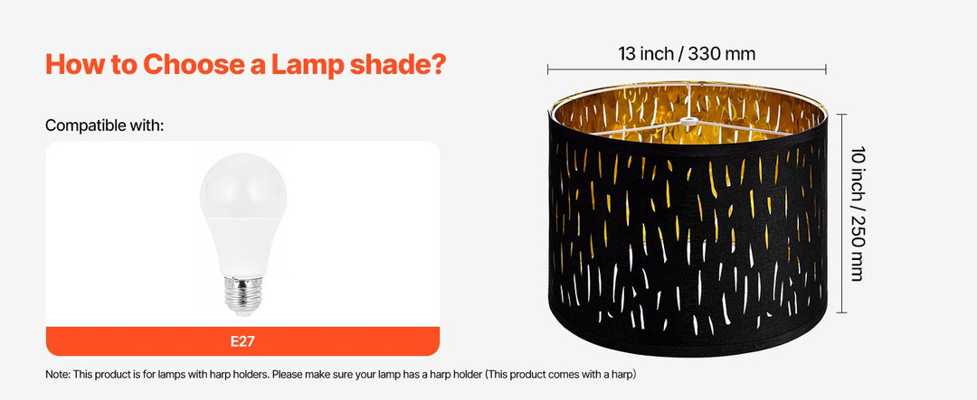 Drum Lamp Shade 2 Set 13 x 13 x 10 inches Medium Round Lampshade with Harp