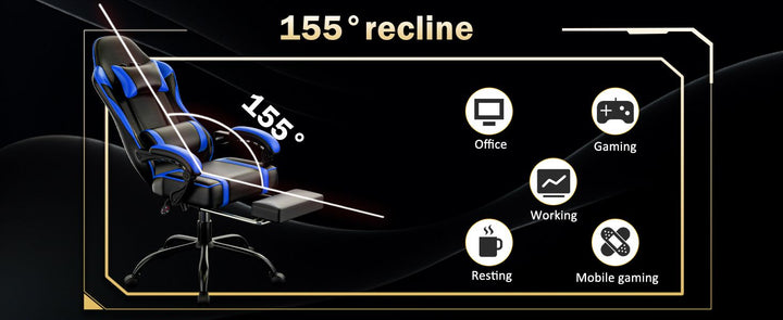 Video Game Chairs for Adults, PU Leather Gaming Chair with Footrest, 360°Swivel Adjustable Lumbar Pillow Gamer Chair, Comfortable Computer Chair for Heavy People