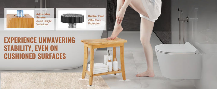 VEVOR Bamboo Shower Bench 19.1 x 11.3 x 18.3 in Shower Stool Chair for Bathroom