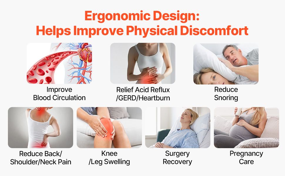 Orthopedic Bed Wedge Pillow 4 Pcs Adjustable for Back Leg Neck GERD Sleep