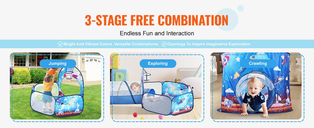 3-in-1 Kids Indoor/Outdoor Pop Up Playhouse with Tunnel – Royal Blue Rocket Theme | Trufairs