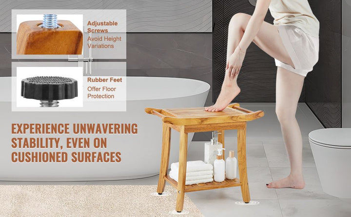 VEVOR Teak Shower Bench 22 x 14.4 x 18.5 in Wood Shower Stool Chair for Bathroom