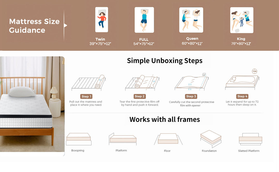 12 Inch Twin XL Breathable Cool Cover Certipur-US Memory Foam Individual Pocket Spring Hybrid Mattress