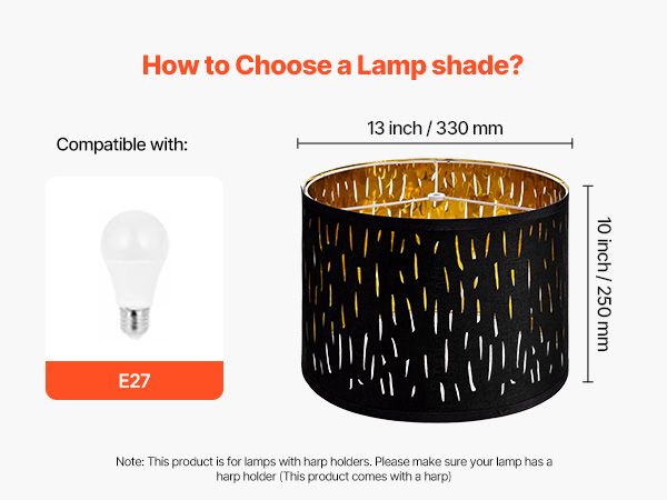 Drum Lamp Shade 2 Set 13 x 13 x 10 inches Medium Round Lampshade with Harp