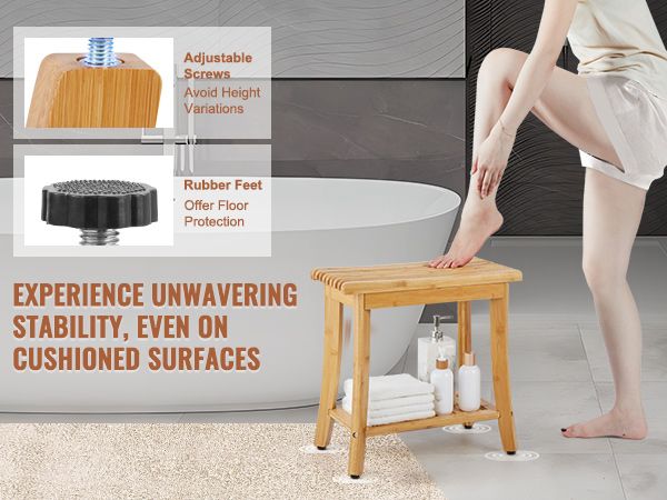 VEVOR Bamboo Shower Bench 19.1 x 11.3 x 18.3 in Shower Stool Chair for Bathroom