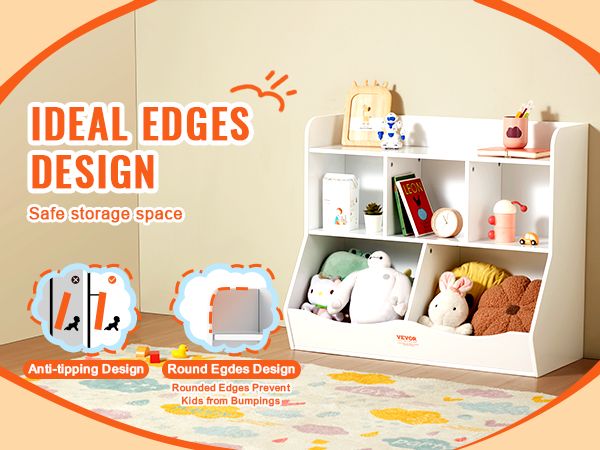 VEVOR Wood Kid Storage Cubby, Toy Storage Organizer with Bookshelf, 5-Cubby Wood Toy Storage Cabinet, Children Book Toy Shelf for Kids Room, Playroom, Kindergarten, Nursery, White