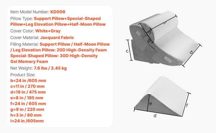 Orthopedic Bed Wedge Pillow 4 Pcs Adjustable for Back Leg Neck GERD Sleep