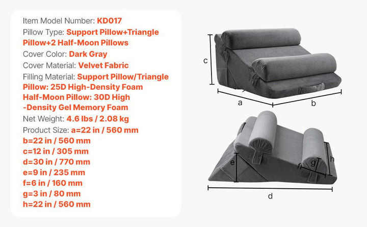 Orthopedic Bed Wedge Pillow 4 Pcs Adjustable for Back Leg Neck Sleep GERD