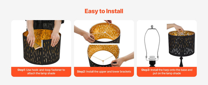 Drum Lamp Shade 2 Set 13 x 13 x 10 inches Medium Round Lampshade with Harp