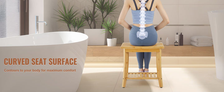 VEVOR Bamboo Shower Bench 19.1 x 11.3 x 18.3 in Shower Stool Chair for Bathroom