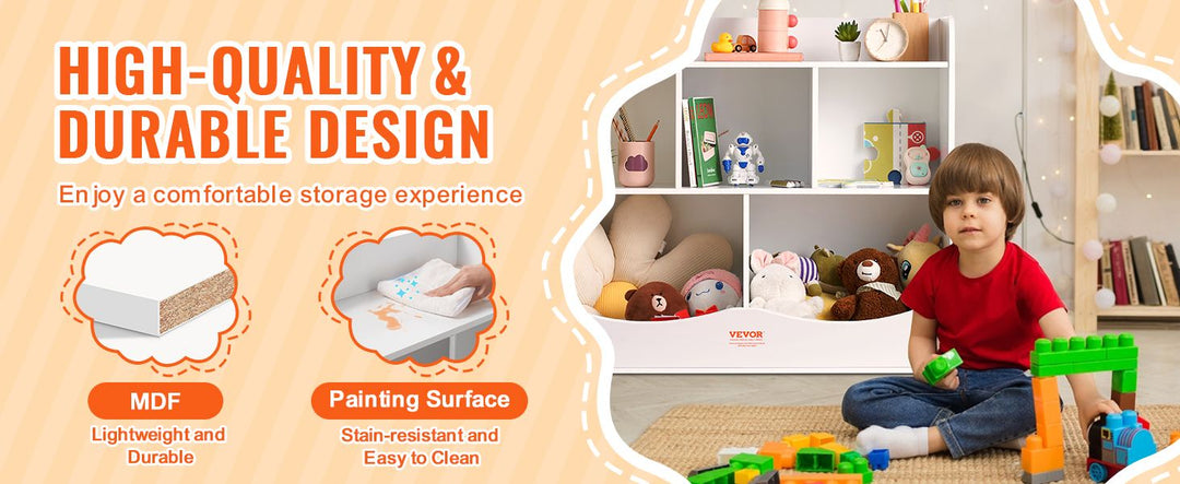 VEVOR Wood Kid Storage Cubby, Toy Storage Organizer with Bookshelf, 5-Cubby Wood Toy Storage Cabinet, Children Book Toy Shelf for Kids Room, Playroom, Kindergarten, Nursery, White