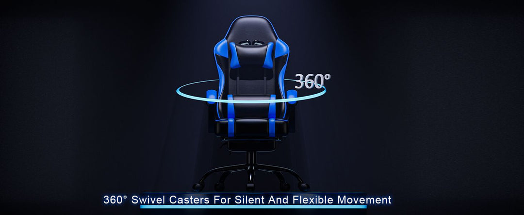 Video Game Chairs for Adults, PU Leather Gaming Chair with Footrest, 360°Swivel Adjustable Lumbar Pillow Gamer Chair, Comfortable Computer Chair for Heavy People