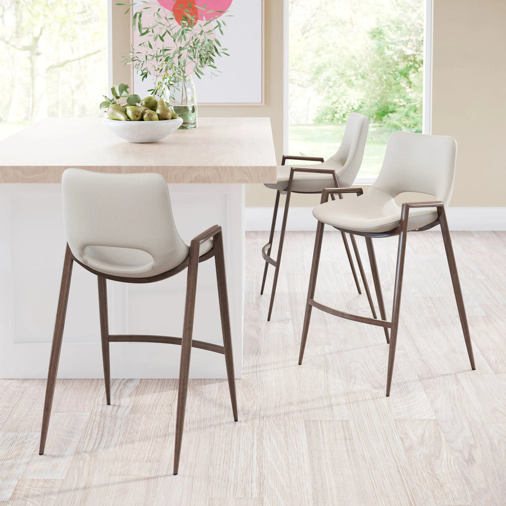 Desi Counter Stool Beige & Walnut
