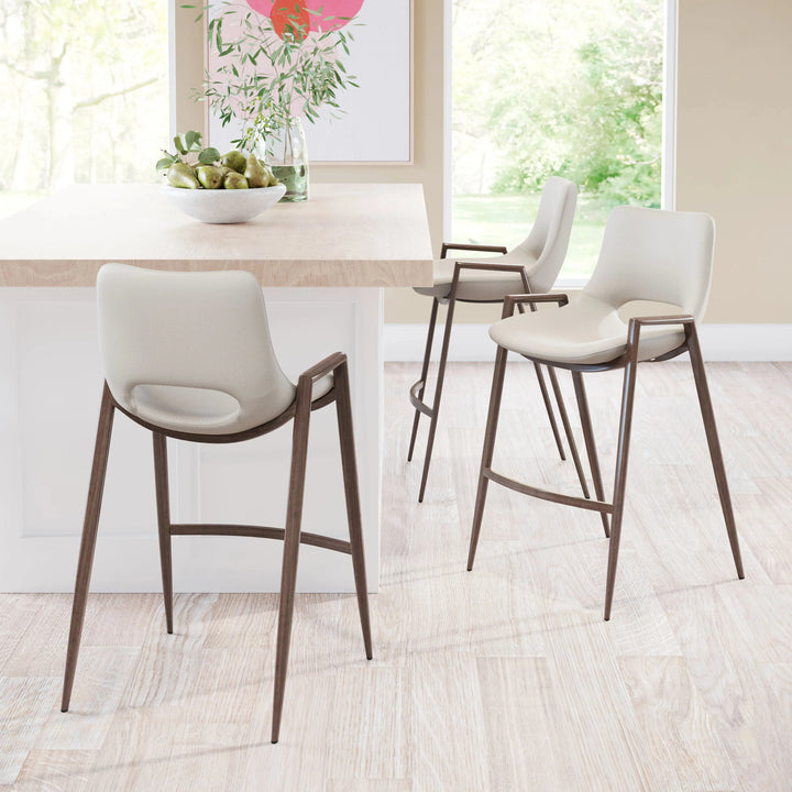 Desi Counter Stool Beige & Walnut