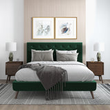 Dillon Dark Green Velvet Platform Bed (Queen Size)